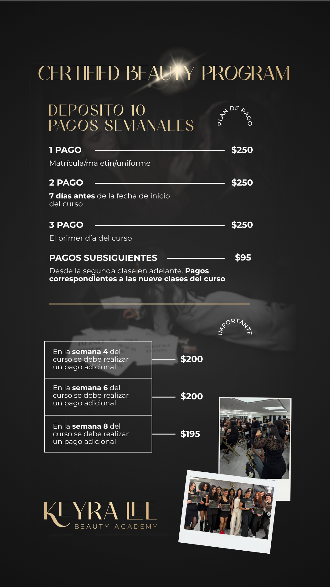 Certified Beauty Program - PLAN DE PAGOS SEMANALES - DEPÓSITO INICIAL